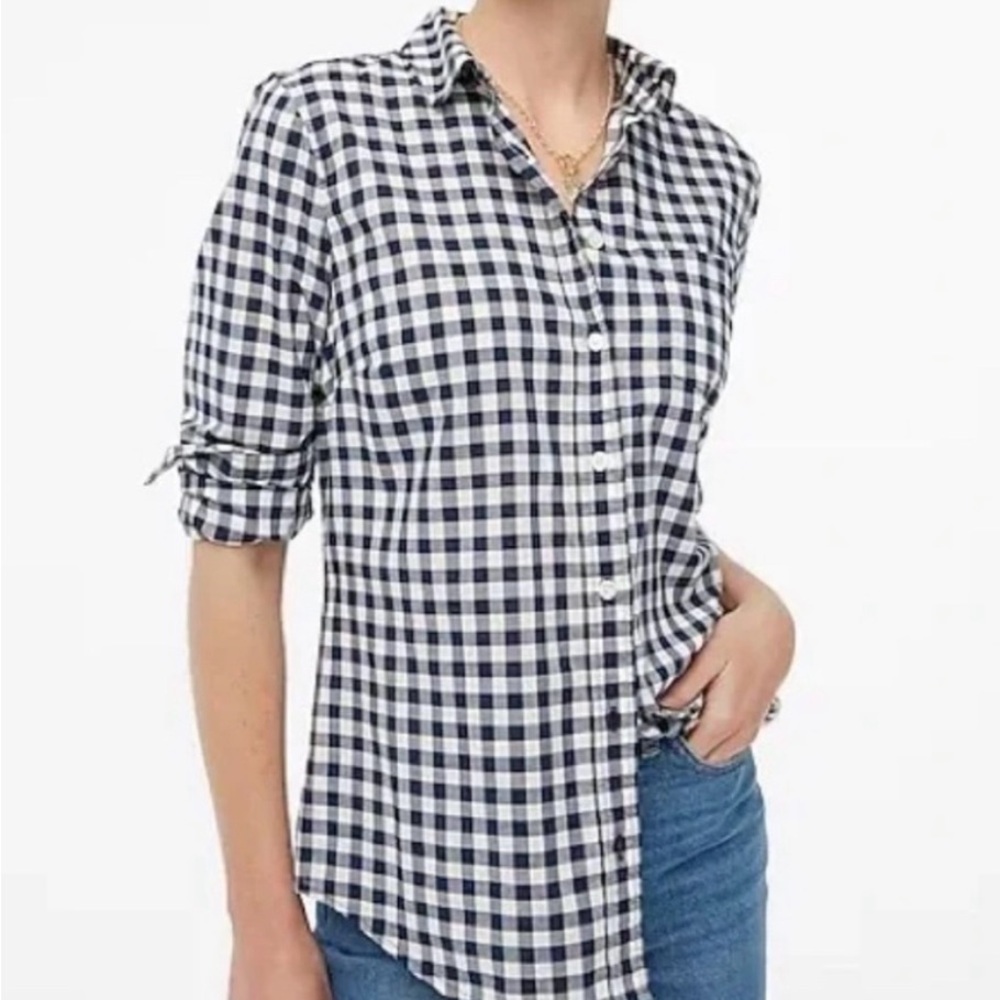 J. Crew Navy and White Checkered Button Down Shirt
